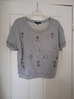 UNIQUE! Itro Crystal Encrusted Short Sleeve Top Size L